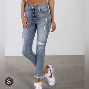 Revice Denim Dream Fit Sweet Monday Frayed Hem Ankle Crop Jeans Distressed 26